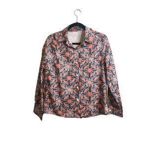 Vintage Floral Button-Up Long-Sleeve Blouse